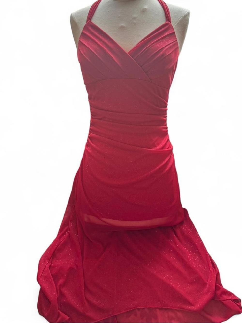 Y2K vintage red glitter sheer halter dress size medium